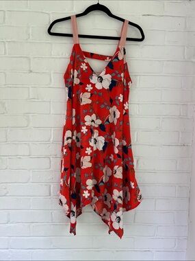 Floral Handkerchief Hem Sundress in Reddish Orange